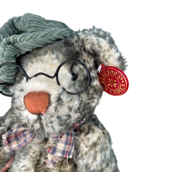Vintage NWT Dan Dee Bear W/ Plaid Bow Tie Corduroy Hat & Glasses Stuffed Animal - Picture 5 of 11